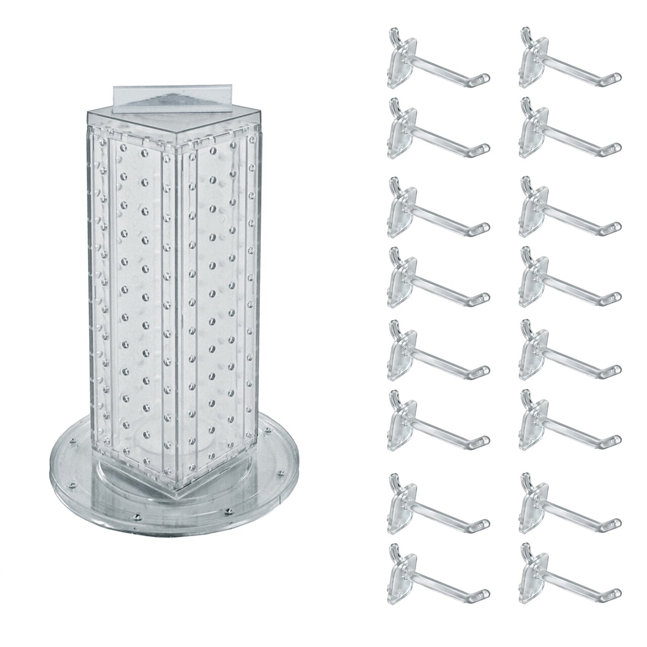 Four-Sided Revolving 4"W x 12"H Pegboard Counter Display w/ 16 2" Hooks